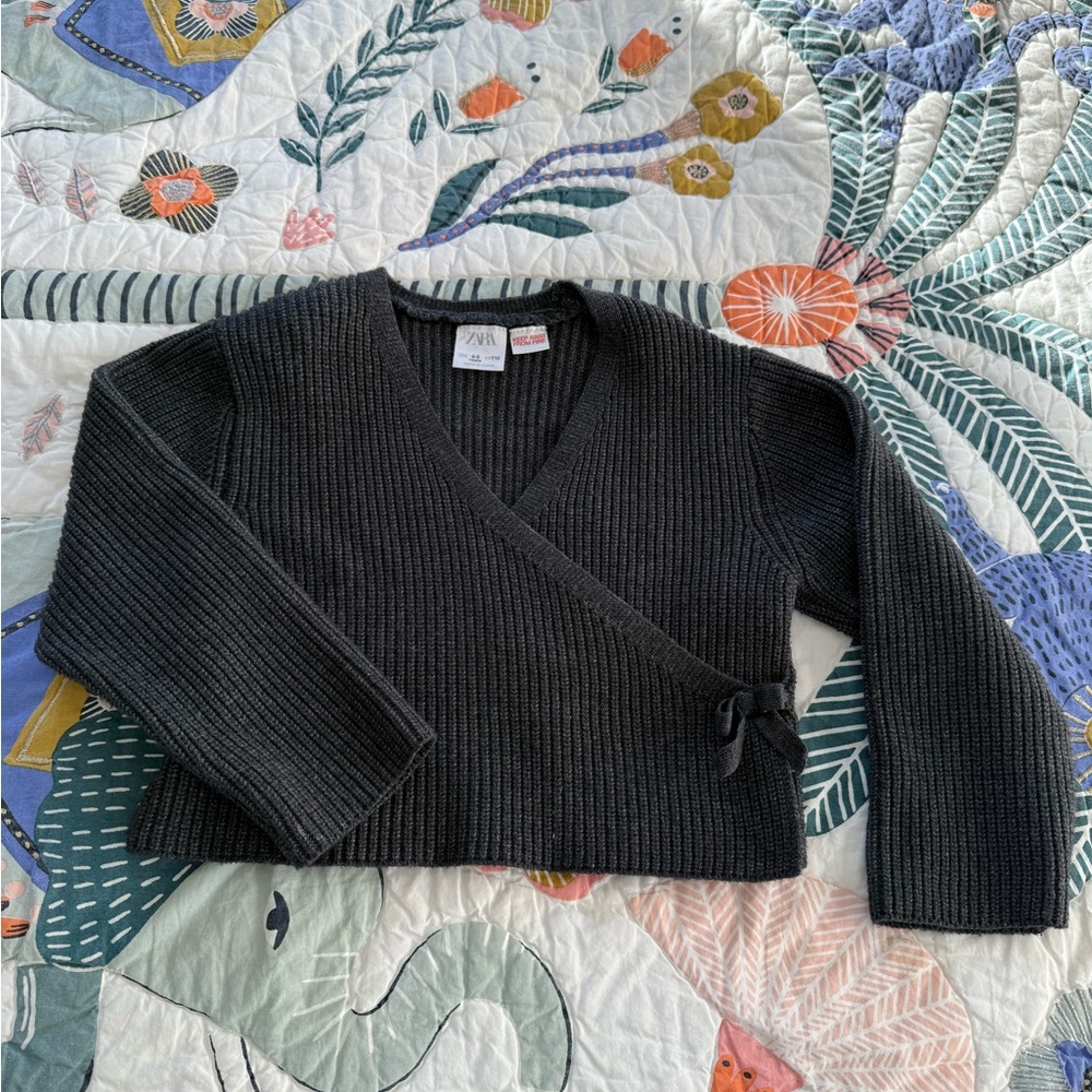 Zara Charcoal V-Neck Wrap Sweater